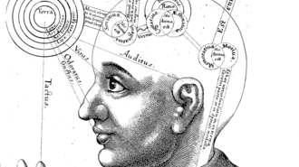 A drawing of a man's head with a circle on it.